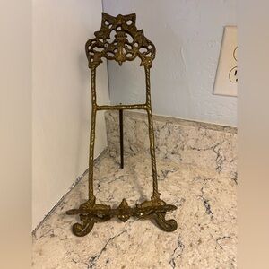 Vintage Ornate Brass Easel Display Stand with Filigree Details